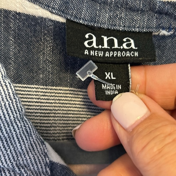 A.N.A BRAND BLUE GREEN PINK STRIPES BUTTON DOWN S/S BUTTON DOWN SIZE XL - Picture 2 of 9